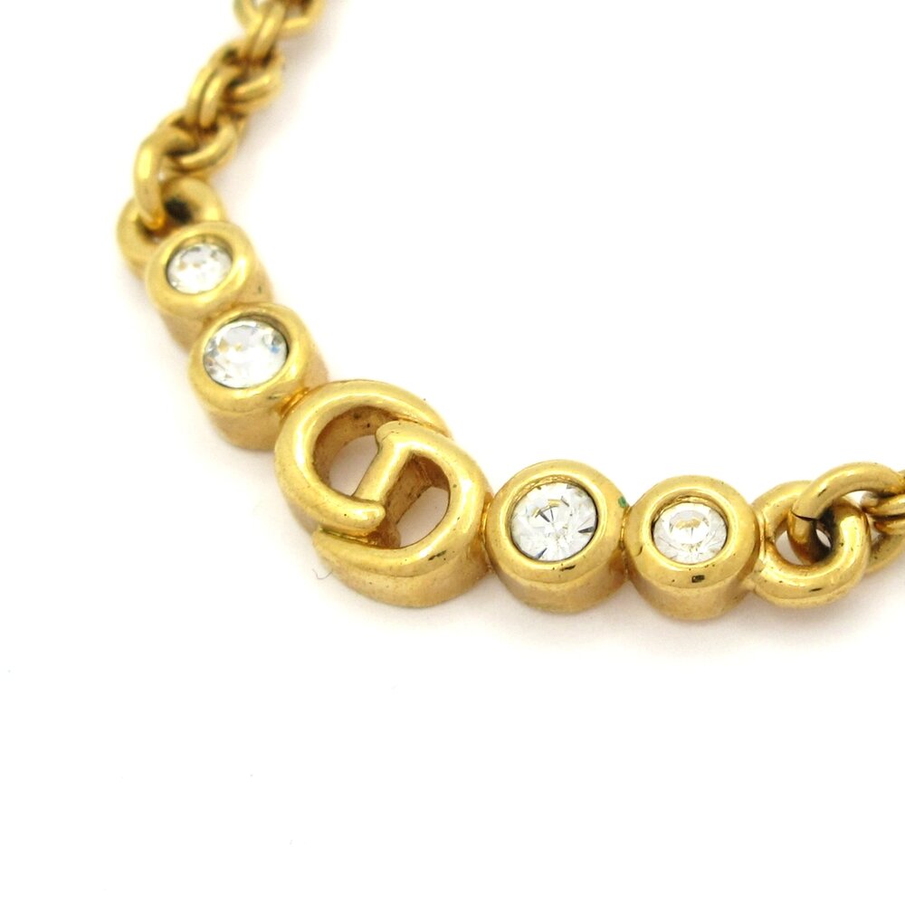 Christian Dior Necklace Gold Clear Hardware Rhinestones